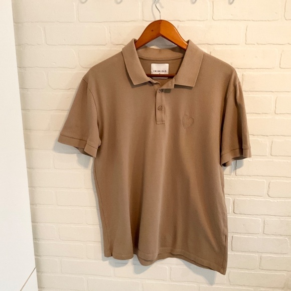 Inimigo Men’s Polo Shirt Tennis Prep Preppy Academia Neutral Beige Sand XL - Picture 3 of 11